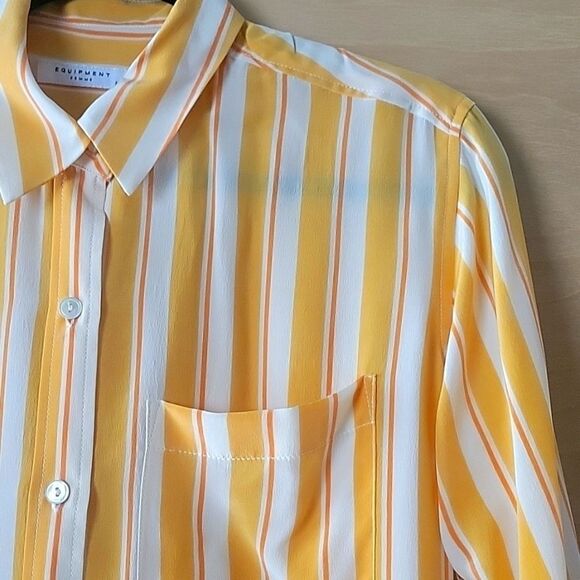 NWT Equipment Modest XS Daddy Blouse Shirt Top Silk Button Work Yellow White - Picture 3 of 10